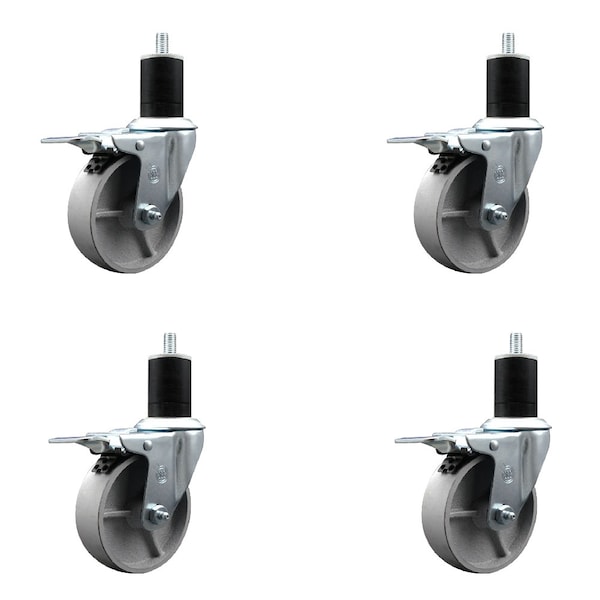 4'' Semi Steel Swivel 1-3/4'' Expanding Stem Caster Set Total Lock Brake, 4PK
